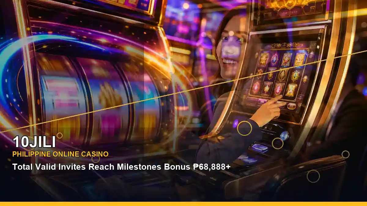 10JILI guide to premium online slots in the Philippines, featuring an adult Filipina casino host and a diagonal luxury layout